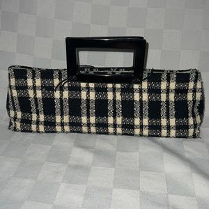 Occhio Black White Tweed Rectangle Handle Clutch Handbag
